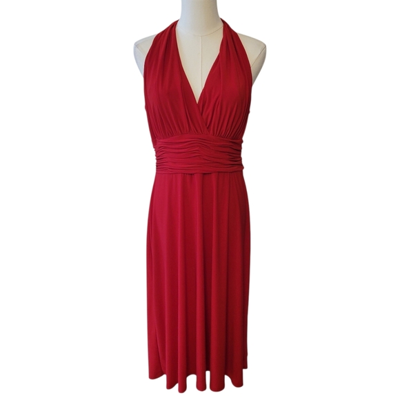 Evan Picone Red Sleeveless Draped Midi Cocktail Dress Size 10 - Picture 2 of 6